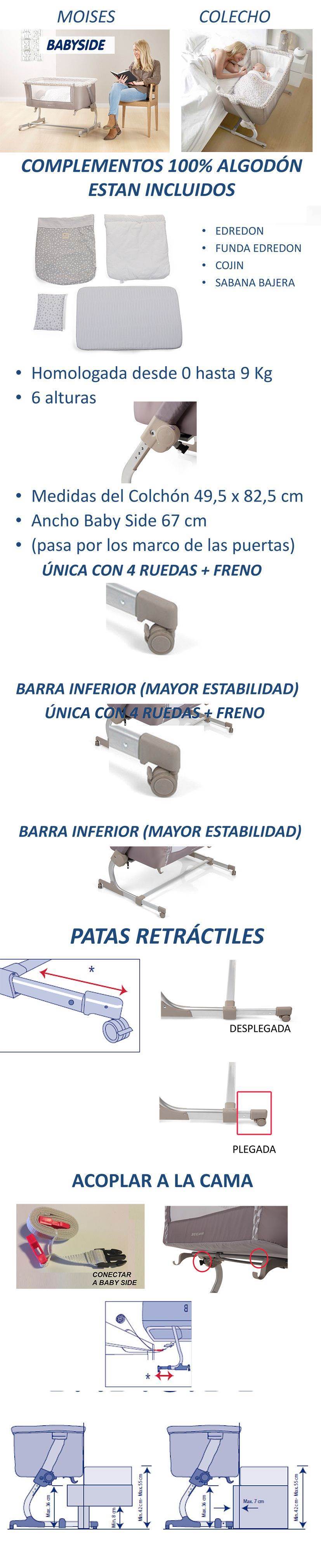 Descrpción de Minicuna de colecho Babyside ,regulable en altura, con vestidura